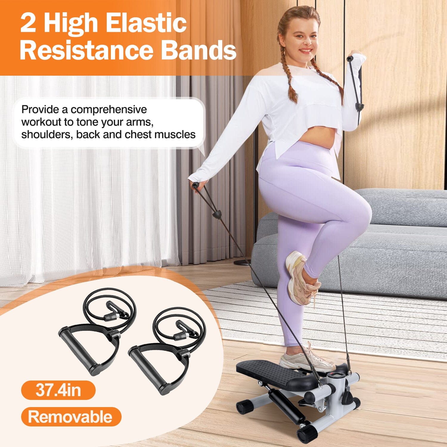 Mini Fitness Stepper with 2 Resistance Bands LCD Monitor Fitness - DailySale