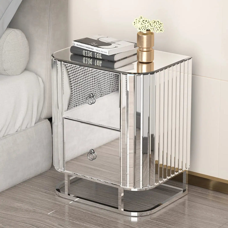 Mirrored Accent Table with 2 Drawers and Stainless Steel Frame Furniture & Decor - DailySale