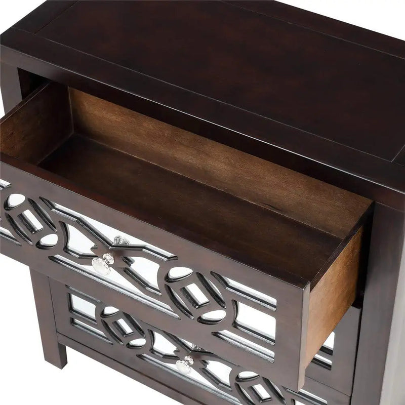 Mirrored Carved Pattern Modern Gold Finish Bedroom Nightstand