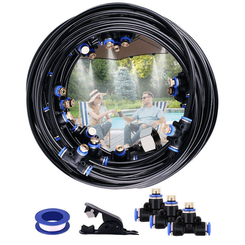 Mist Cooling System 26Ft Line + 10 T-Joint Nozzles Water Sprayer Garden & Patio - DailySale