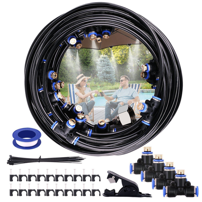 Misting Cooling System 65.6Ft Hose Line + 23 T-Joint Nozzles Water Sprayer Garden & Patio - DailySale