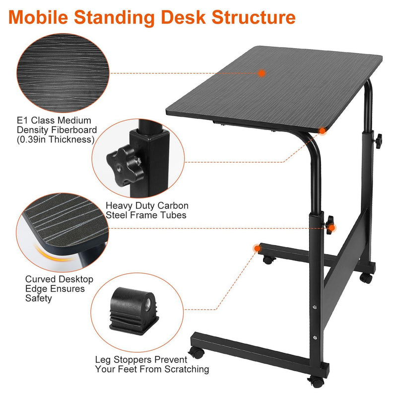 Mobile Laptop Desk Height Adjustable Rolling Wheels