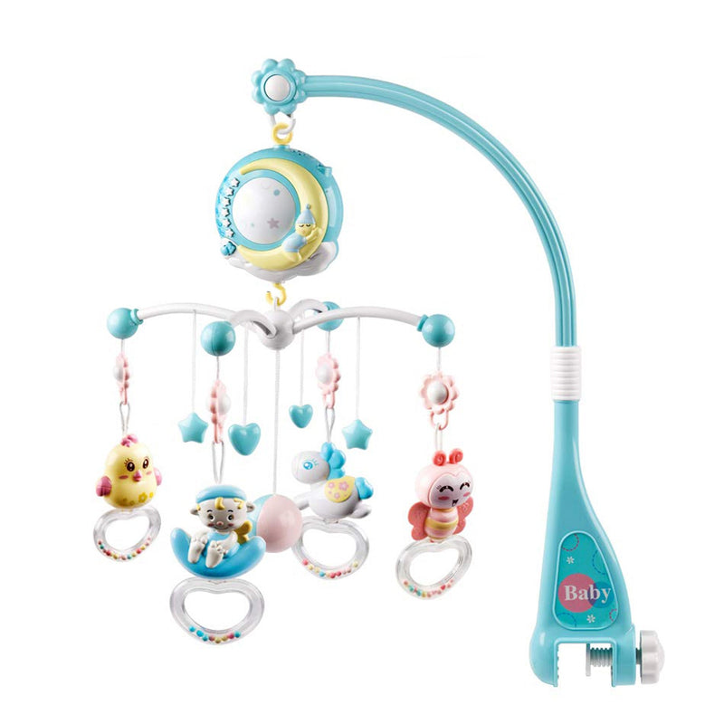 Mobile Star Projection Nursery Light Baby Rattle Toy with Music Box Remote Control Baby Blue - DailySale