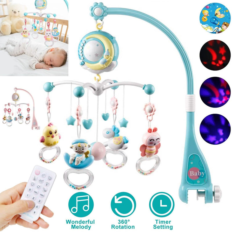 Mobile Star Projection Nursery Light Baby Rattle Toy with Music Box Remote Control Baby - DailySale