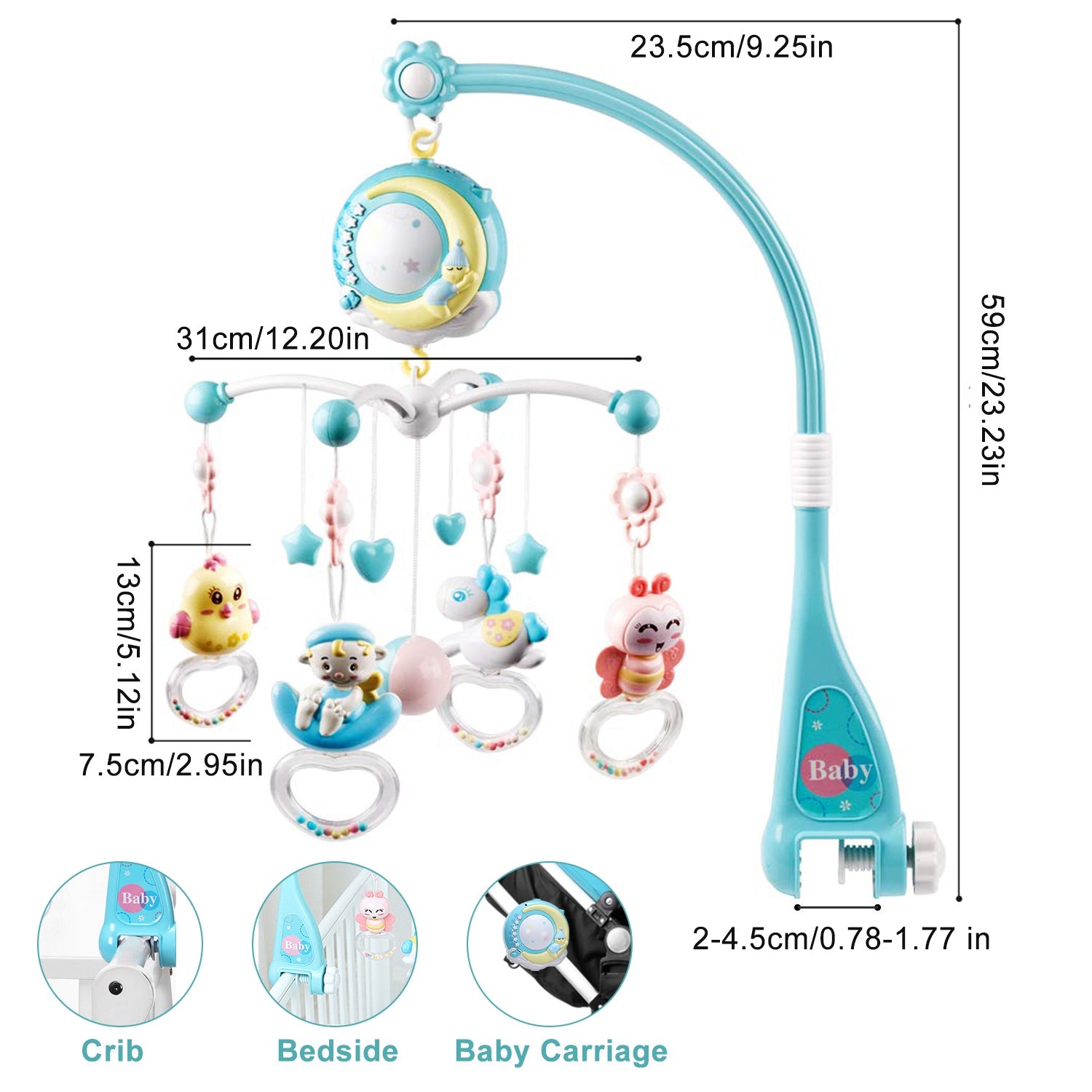 Mobile Star Projection Nursery Light Baby Rattle Toy with Music Box Remote Control Baby - DailySale