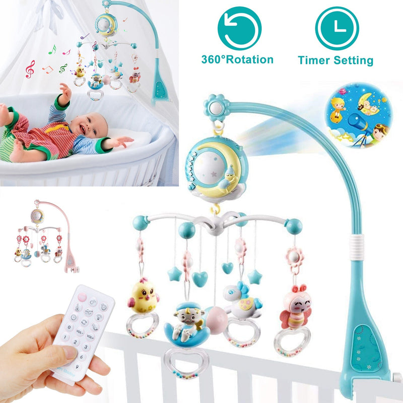 Mobile Star Projection Nursery Light Baby Rattle Toy with Music Box Remote Control Baby - DailySale
