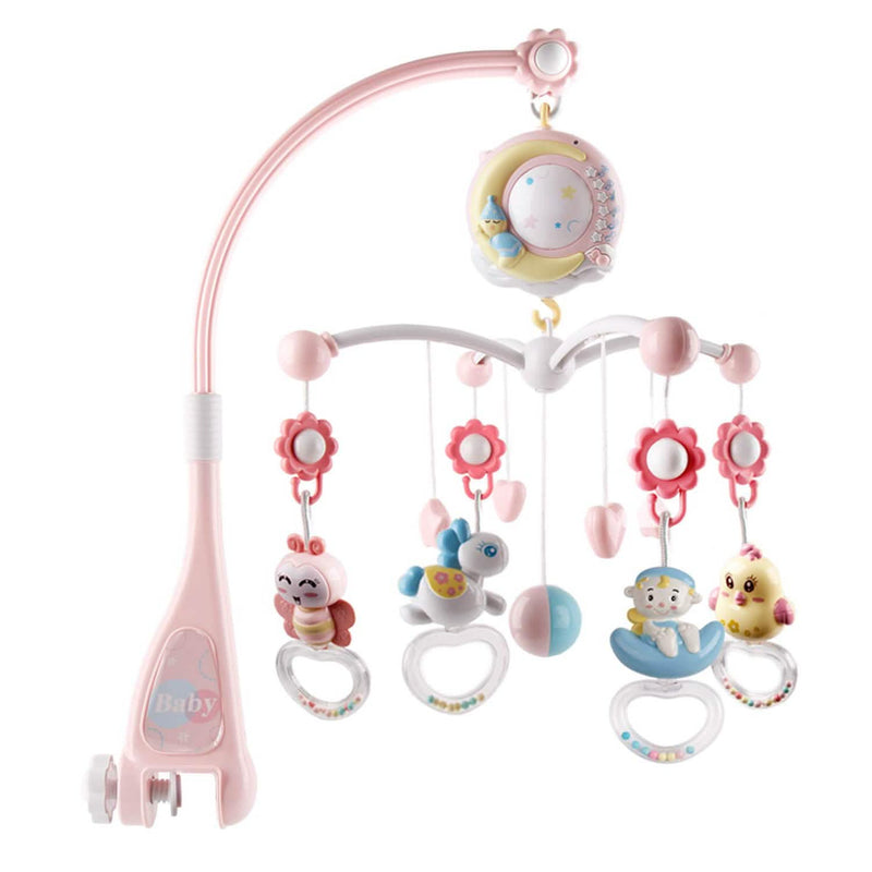 Mobile Star Projection Nursery Light Baby Rattle Toy with Music Box Remote Control Baby Pink - DailySale