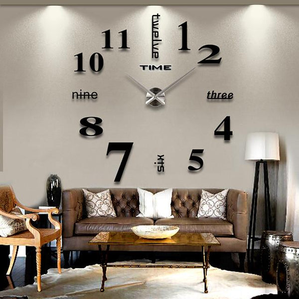Modern Acrylic Wall Clock Digital Brushed Steel Household Appliances Black/Silver - DailySale