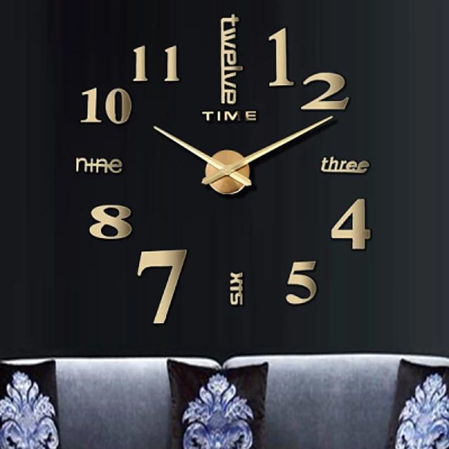 Modern Acrylic Wall Clock Digital Brushed Steel Household Appliances Gold - DailySale