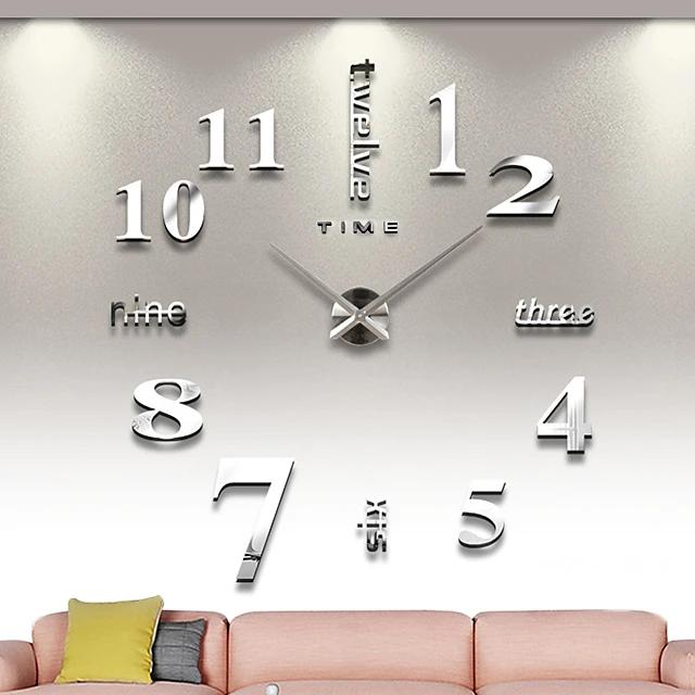Modern Acrylic Wall Clock Digital Brushed Steel Household Appliances Silver - DailySale