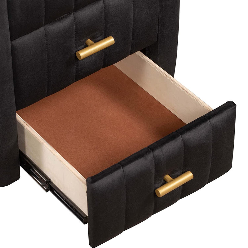 Modern Bedside Velvet Upholstered 3-Drawer Nightstand with Metal Handles