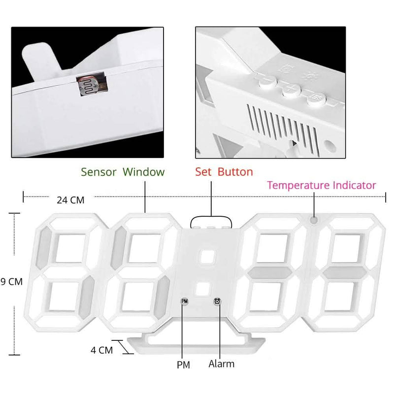 Modern Digital 3D White LED Wall Clock Alarm Clock Household Appliances - DailySale