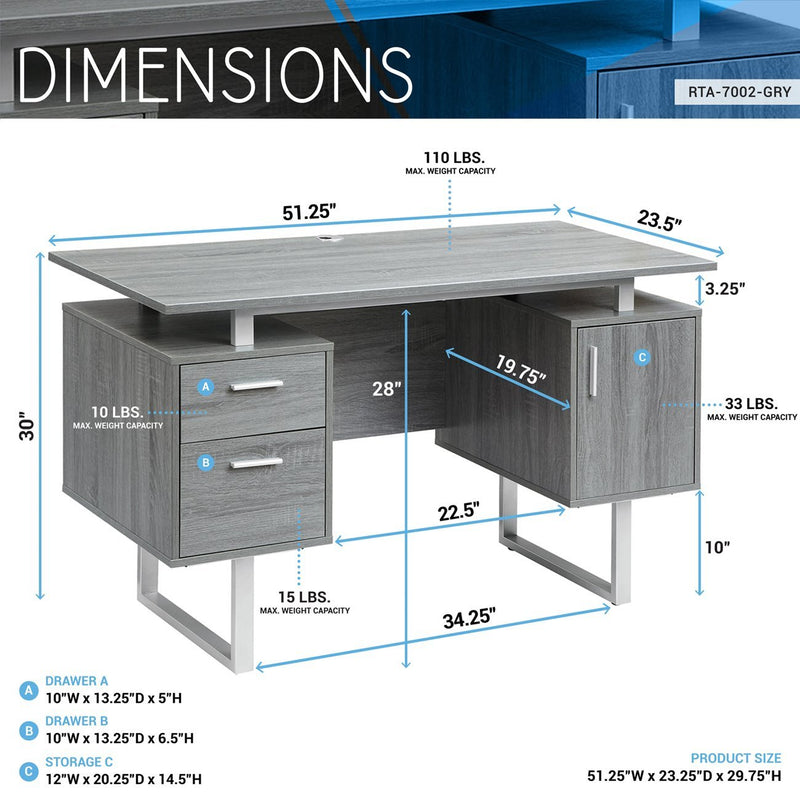 Modern Gray Office Desk with Storage Everything Else - DailySale
