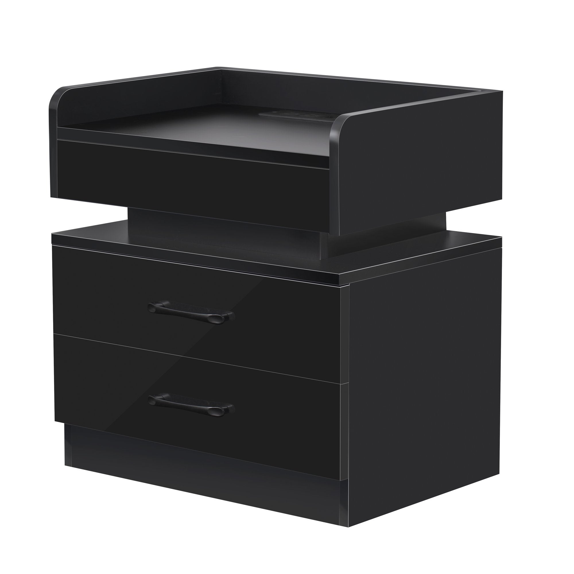 Modern Night Stand with LED Lights and Charging Station Mobile Accessories Black - DailySale