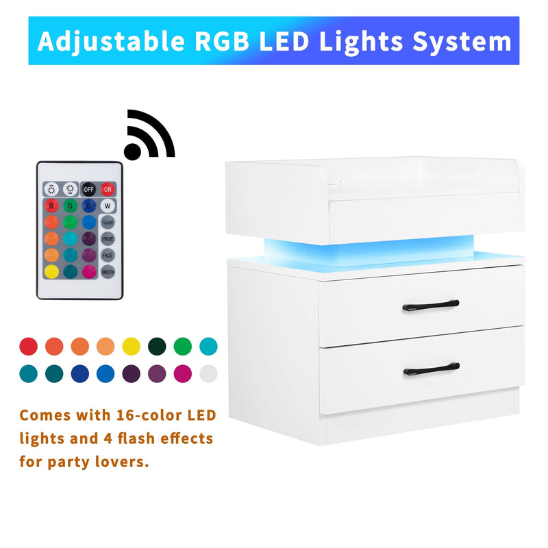 Modern Night Stand with LED Lights and Charging Station Mobile Accessories - DailySale
