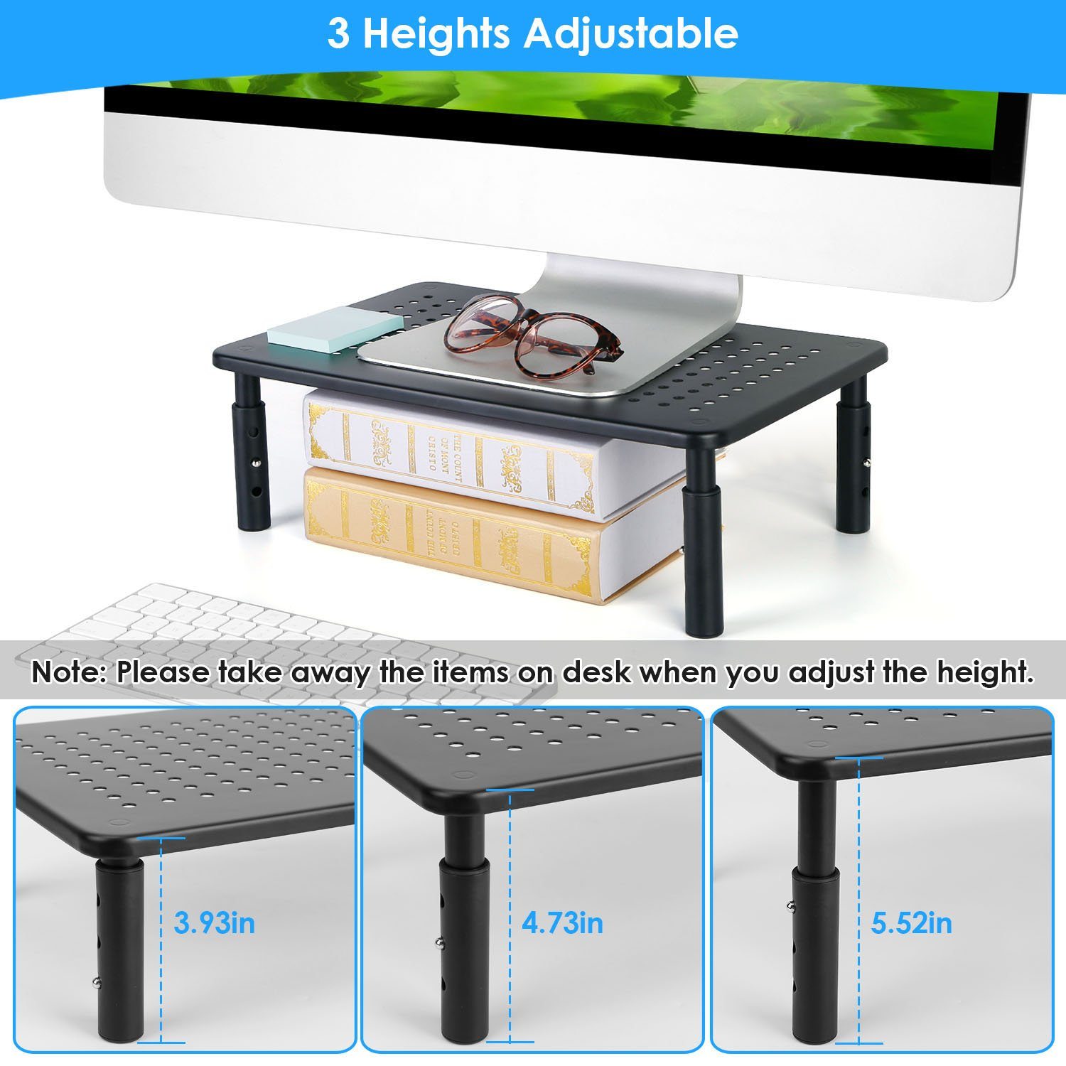 Monitor Stand Riser 3 Height Adjustable Desk Computer Accessories - DailySale