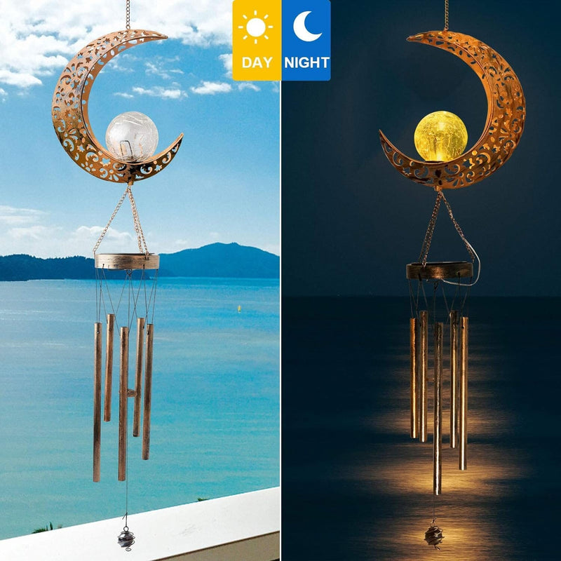 Moon Crackle Glass Ball Wind Chimes Solar Wind Chimes Garden & Patio - DailySale