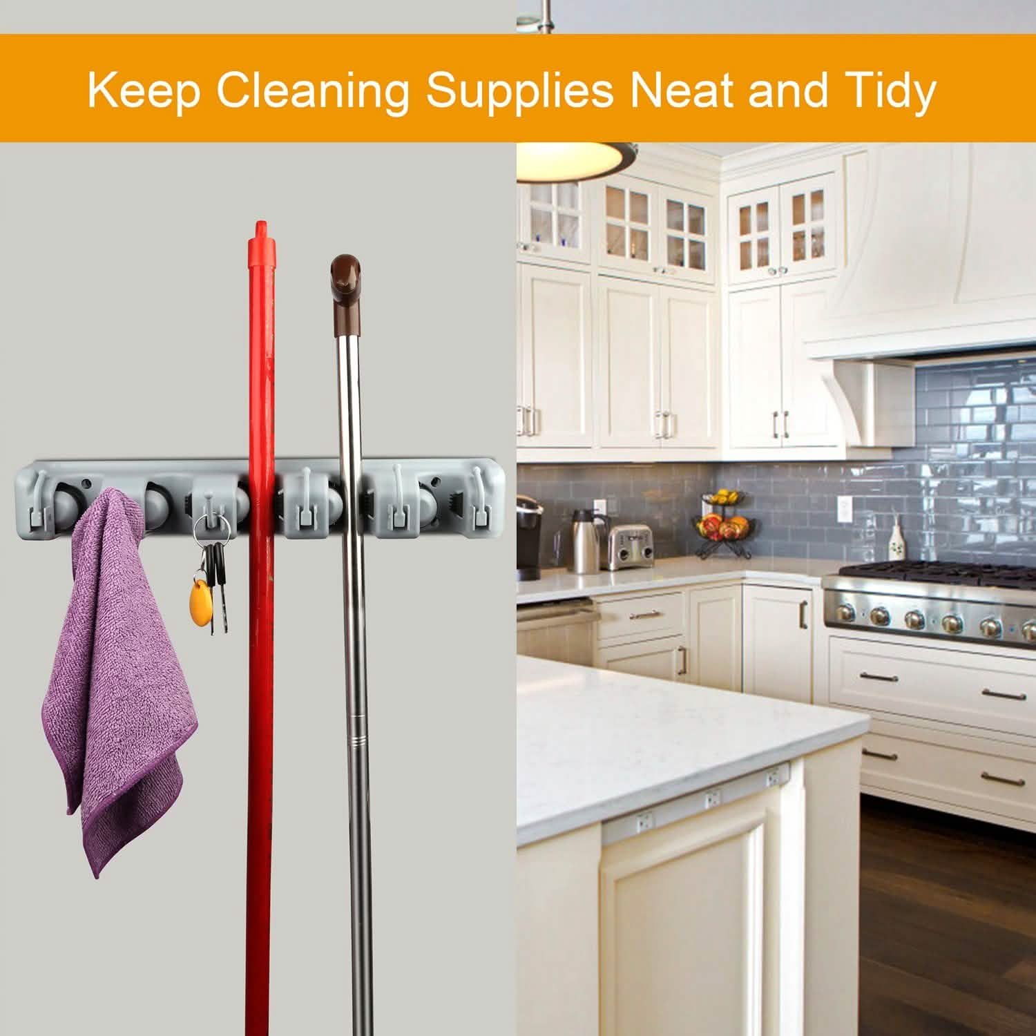 Mop Holder Wall Mount Hanger Organizer Storage Closet & Storage - DailySale