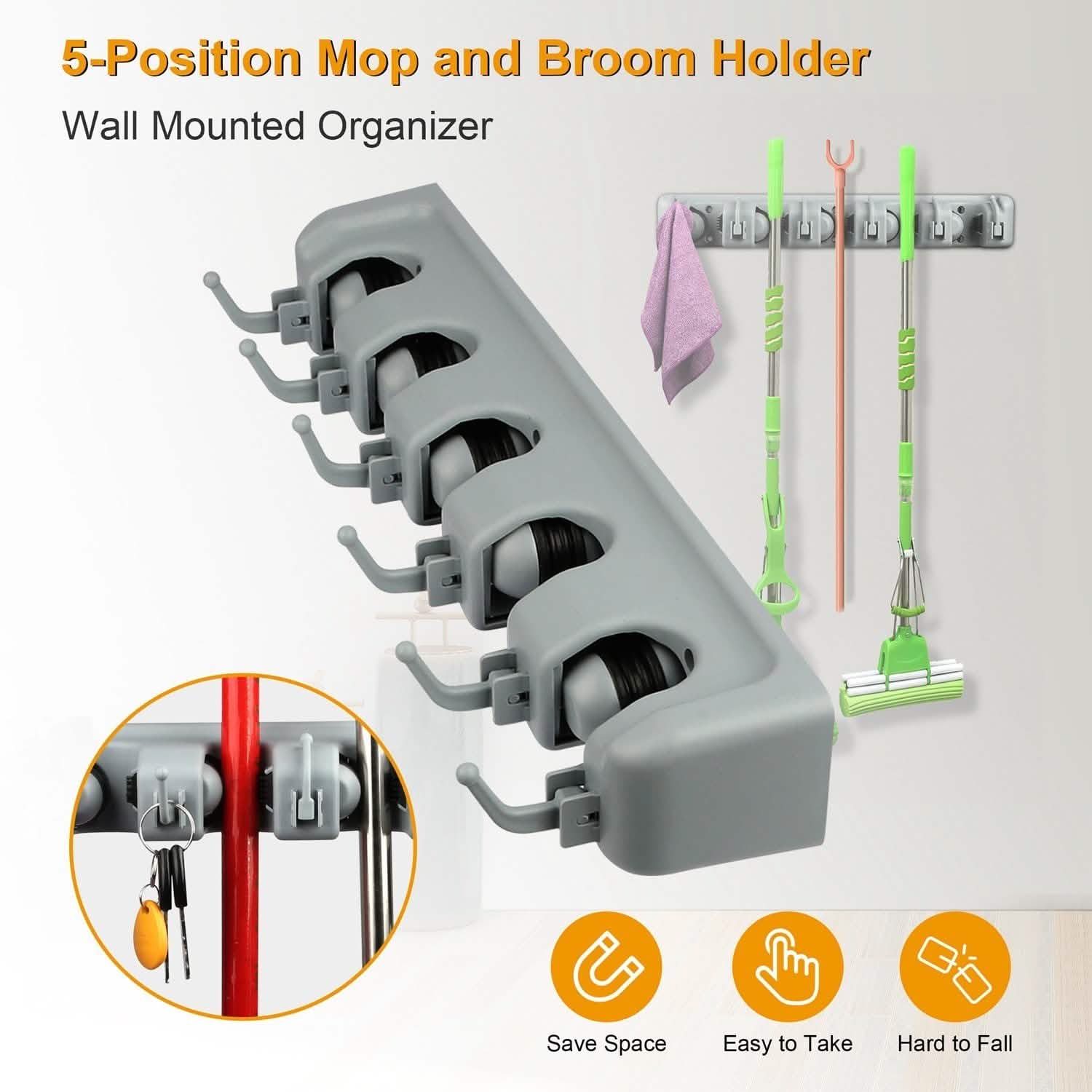 Mop Holder Wall Mount Hanger Organizer Storage Closet & Storage - DailySale