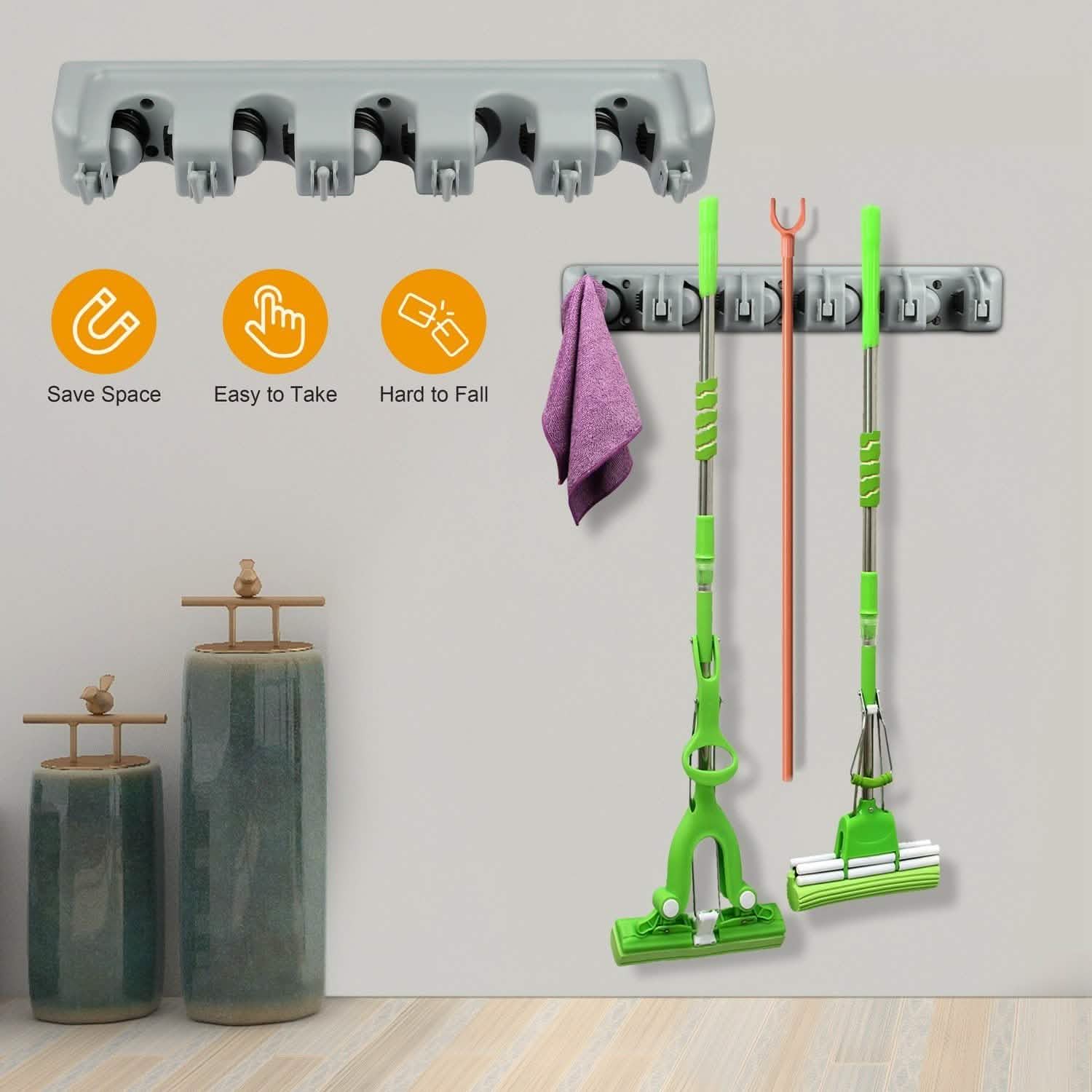 Mop Holder Wall Mount Hanger Organizer Storage Closet & Storage - DailySale