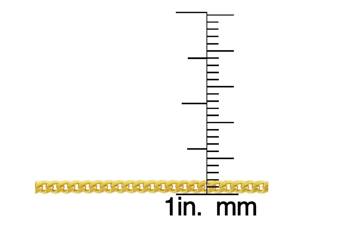 Illustration of width of a 10K Gold Moricci 2MM Italian Cuban Chain Necklace