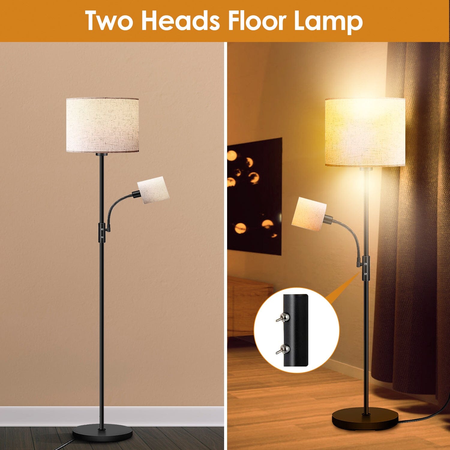 Mother Daughter Floor Lamp with Linen Shade Indoor Lighting - DailySale