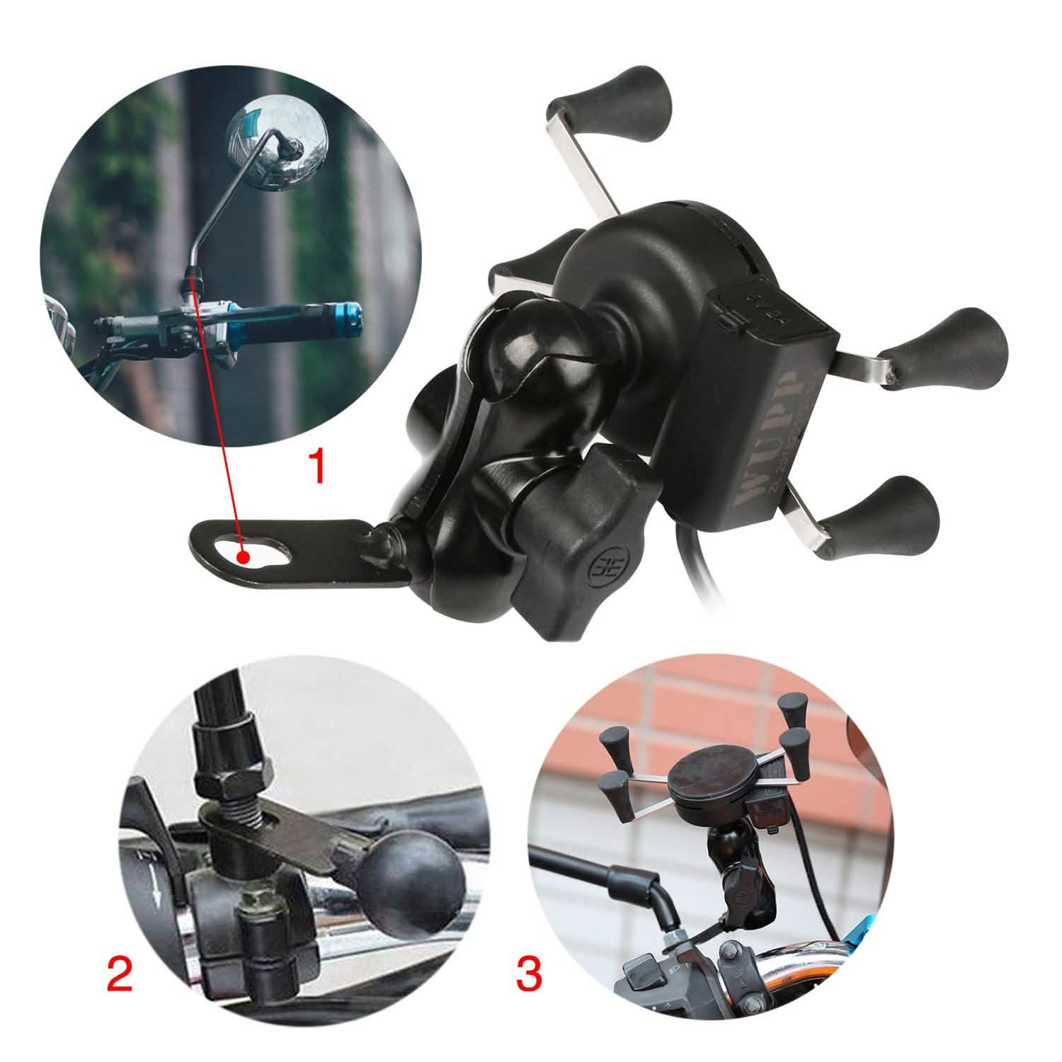 Motorcycle Handlebar Mount Holder with USB Charger Sports & Outdoors - DailySale