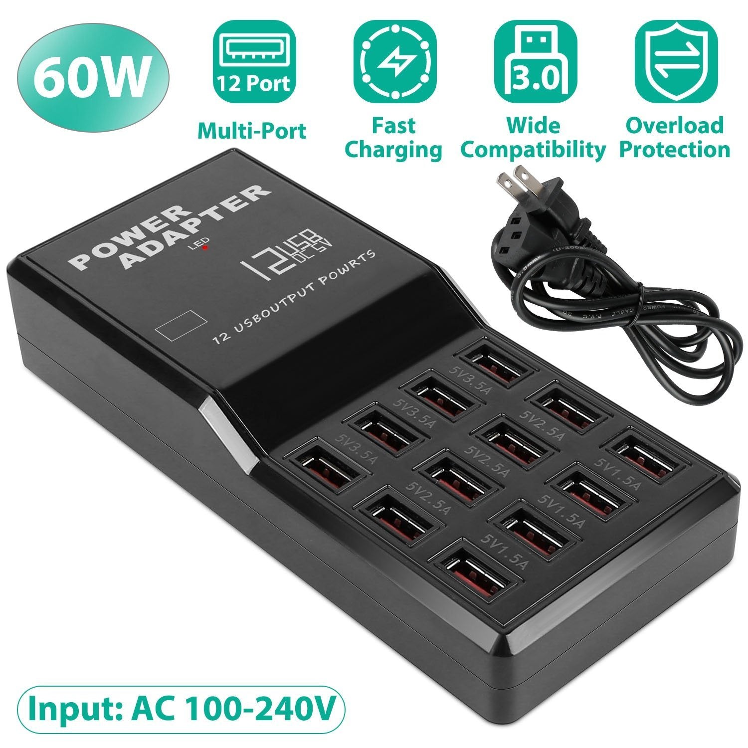 Multi 12 Port USB Charging Station Hub Mobile Accessories - DailySale