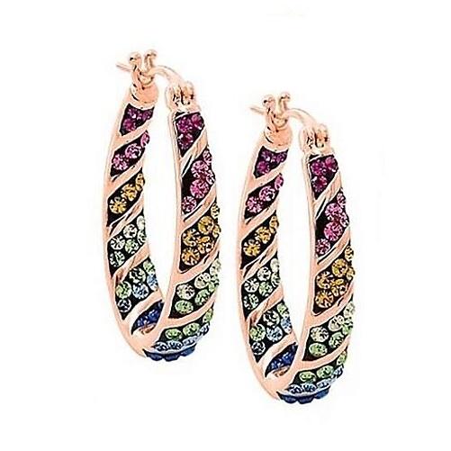 Multi Color Graduated Crystal Inside Out Hoops Earrings Rose Gold - DailySale