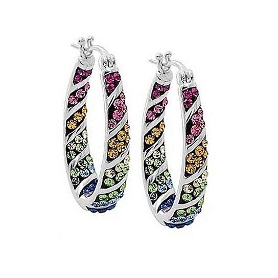 Multi Color Graduated Crystal Inside Out Hoops Earrings White Gold - DailySale