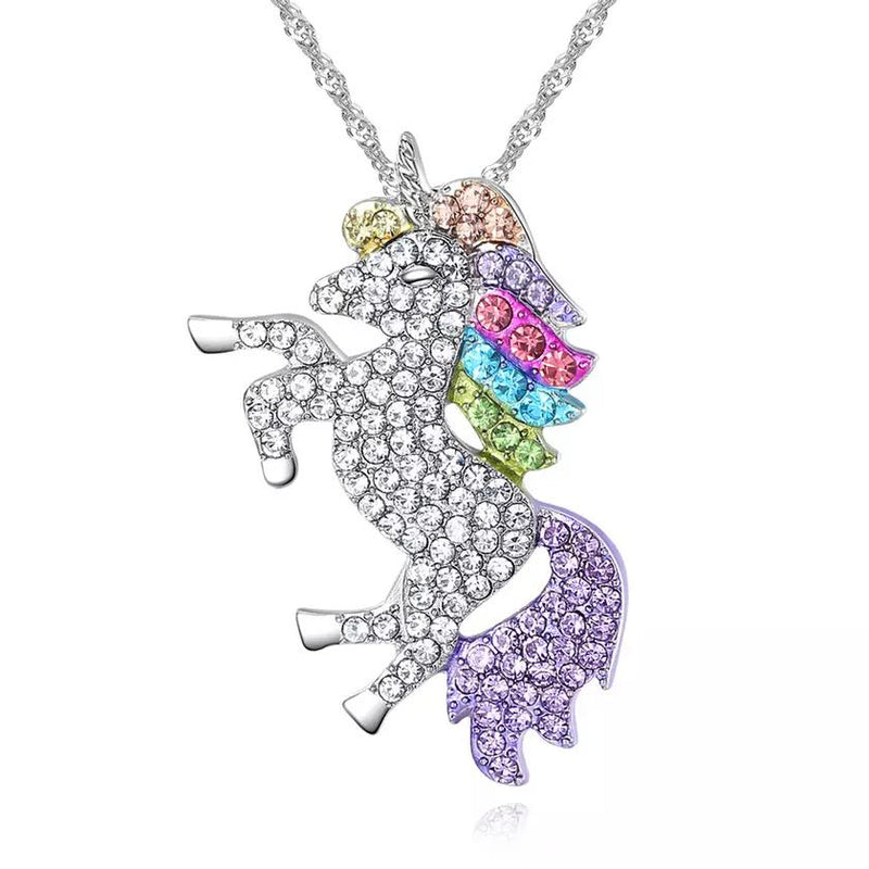 Multi-Colored Unicorn Swarovski Crystal Pendant Necklace Necklaces White Gold - DailySale