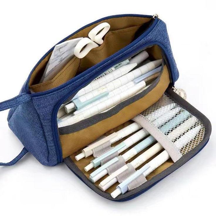 Multi-Compartment Large Capacity Pencil Case Pouch Everything Else Navy Blue - DailySale
