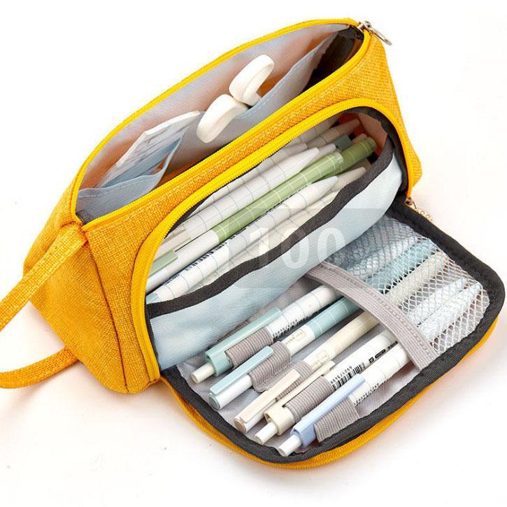 Multi-Compartment Large Capacity Pencil Case Pouch Everything Else Orange Yellow - DailySale