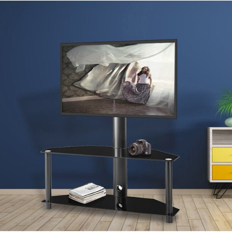 Multi-Function Angle and Height Adjustable Tempered Glass Metal Frame Floor TV Stand TV & Video - DailySale