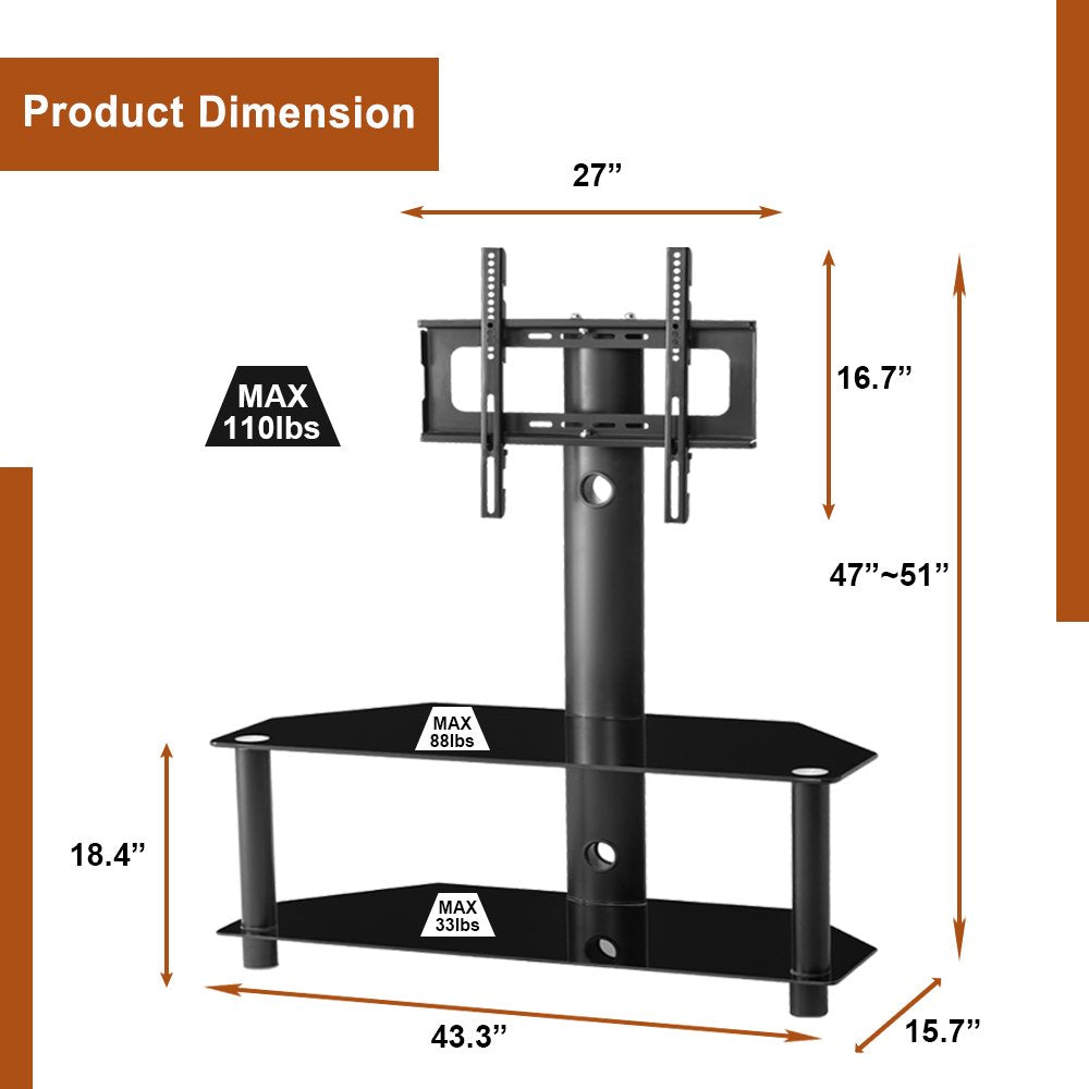 Multi-Function Angle and Height Adjustable Tempered Glass Metal Frame Floor TV Stand TV & Video - DailySale