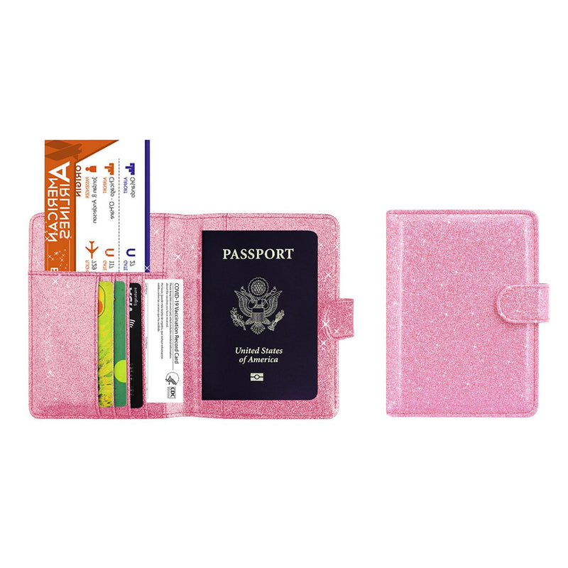 Multi Function Glitter Bling RFID Passport Organizer With CDC Vaccination Card Holder Bags & Travel Pink - DailySale