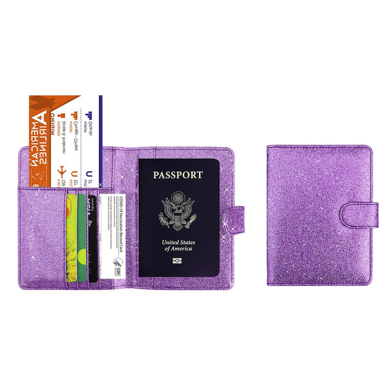 Multi Function Glitter Bling RFID Passport Organizer With CDC Vaccination Card Holder Bags & Travel Purple - DailySale