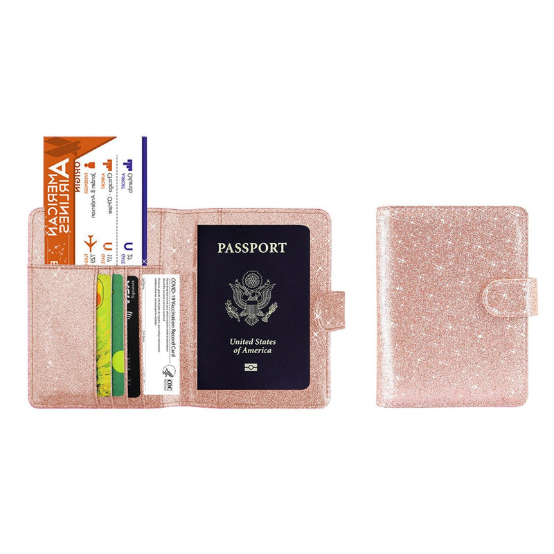 Multi Function Glitter Bling RFID Passport Organizer With CDC Vaccination Card Holder Bags & Travel Rose Gold - DailySale