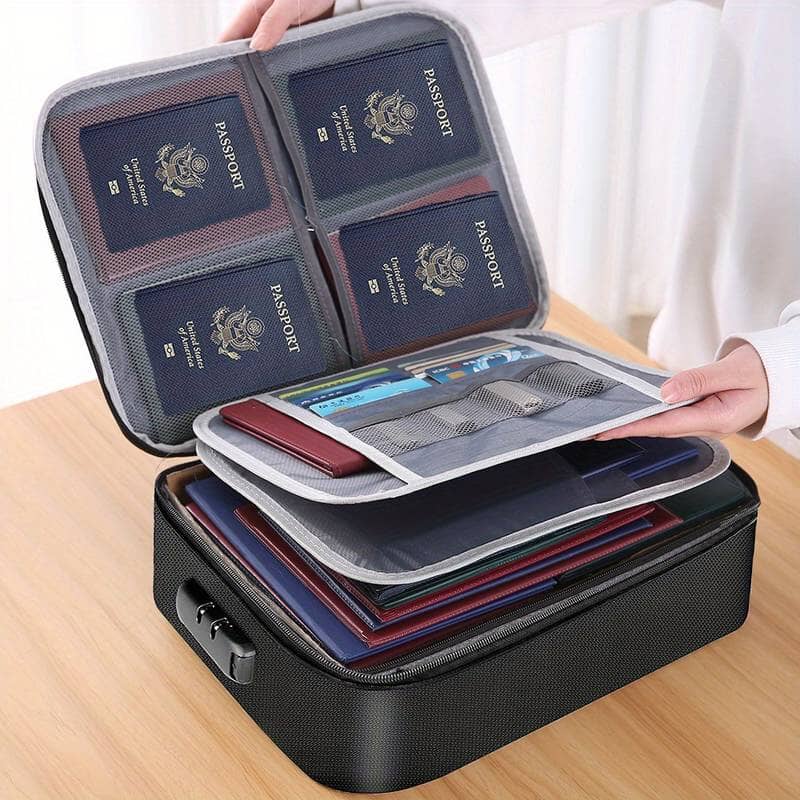 Multi-Layer Document Tickets Storage Bag Certificate File Organizer Case Bags & Travel With Combination Lock Black - DailySale