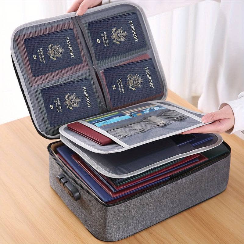 Multi-Layer Document Tickets Storage Bag Certificate File Organizer Case Bags & Travel With Combination Lock Gray - DailySale