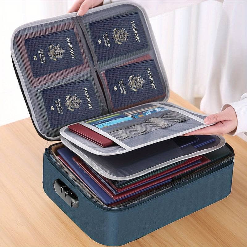 Multi-Layer Document Tickets Storage Bag Certificate File Organizer Case Bags & Travel With Combination Lock Navy - DailySale