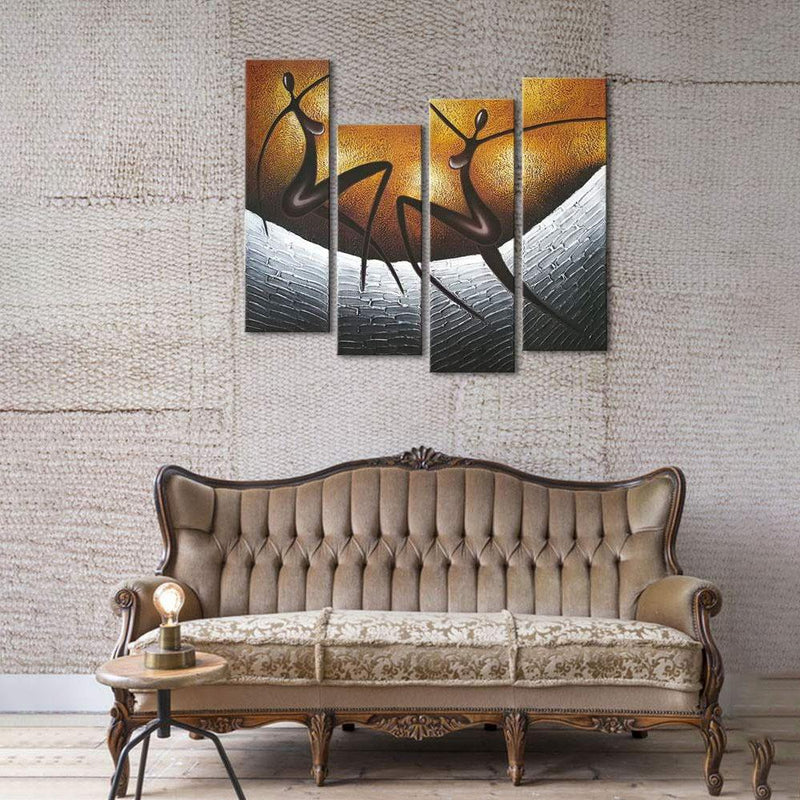 Multi-Panel Modern Abstract Paintings on Canvas Stretched on Wood Lighting & Decor African Dancers - DailySale