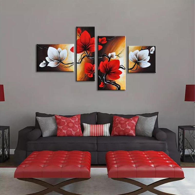 Multi-Panel Modern Abstract Paintings on Canvas Stretched on Wood Lighting & Decor Blooming Red Flowers - DailySale
