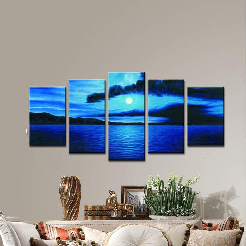 Multi-Panel Modern Abstract Paintings on Canvas Stretched on Wood Lighting & Decor Dark Blue Ocean - DailySale
