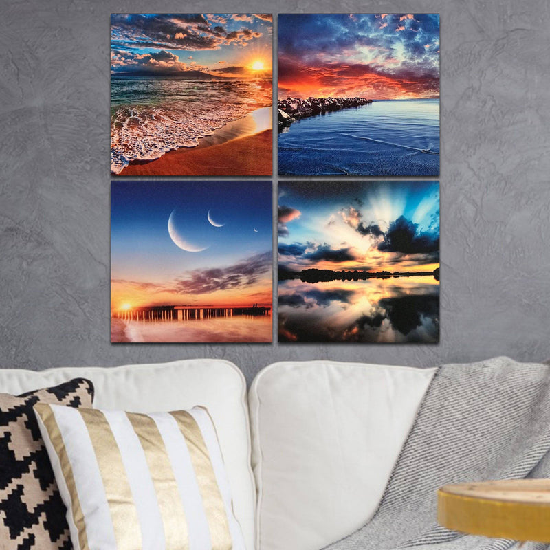 Multi-Panel Modern Abstract Paintings on Canvas Stretched on Wood Lighting & Decor Sunset and Ocean - DailySale
