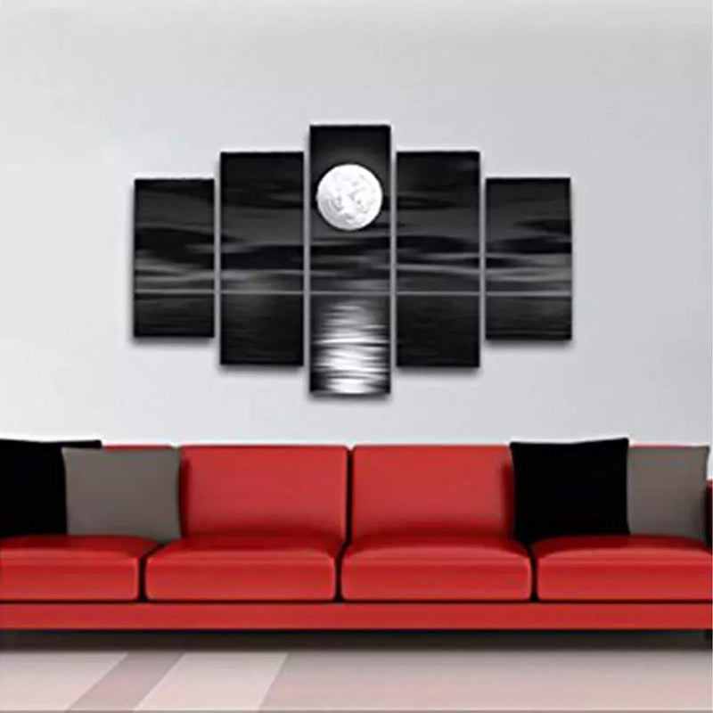 Multi-Panel Modern Abstract Paintings on Canvas Stretched on Wood Lighting & Decor White Sea Full Moon - DailySale