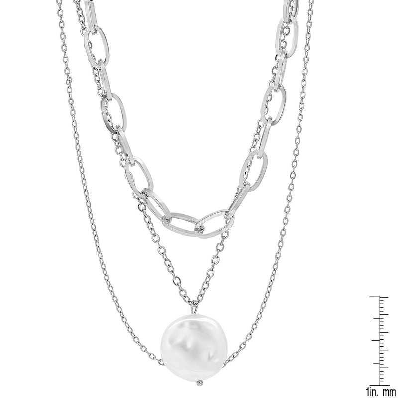 Multi Row Chain Necklace with Pearl Charm