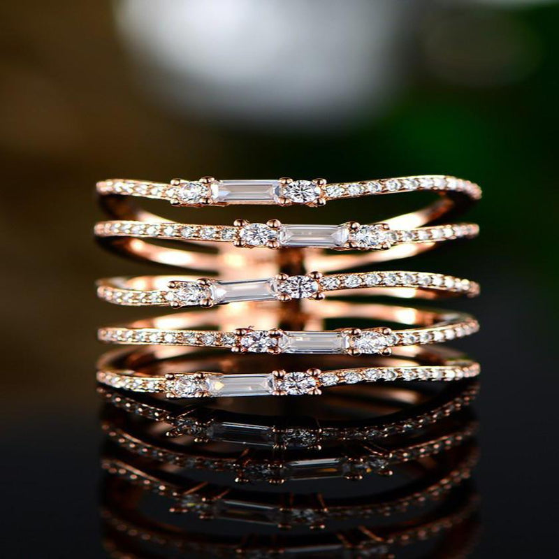 Multi Row Rose Gold Plated Ring Made with Swarovski Elements Rings 5 - DailySale