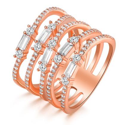 Multi Row Rose Gold Plated Ring Made with Swarovski Elements Rings - DailySale