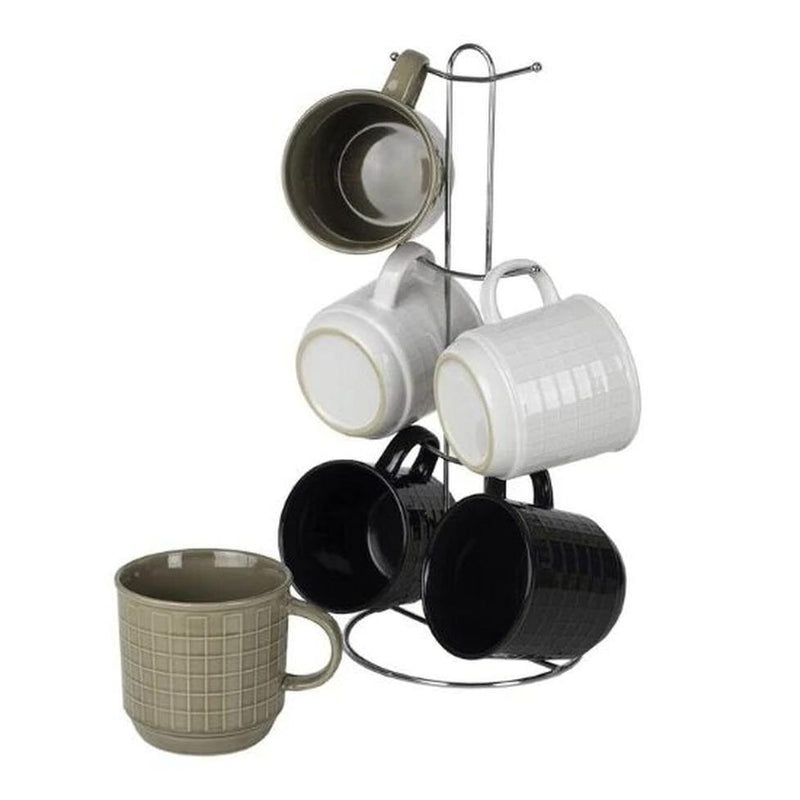 Multi Stoneware Mug Set with 6 Hook Metal Rack Kitchen & Dining - DailySale